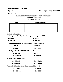 Bài kiểm tra giữa học kỳ 1 môn Toán lớp 4 - Trường Tiểu học Số 1 Vinh Quang