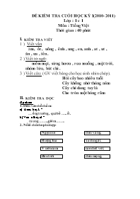 Đề kiểm tra cuối học kỳ I lớp 1 - Môn Tiếng Việt