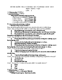 Đề thi kiểm tra cuối học kì I môn Tiếng Việt lớp: 4